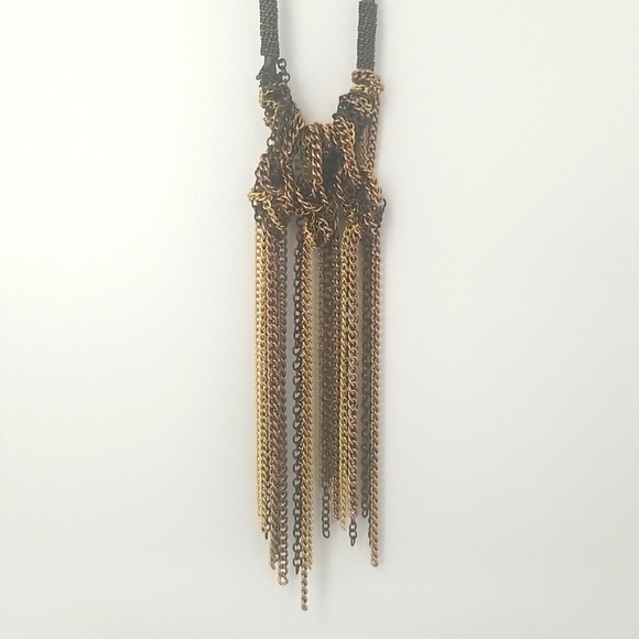 LOFT Necklace Gold, Brown and Leather - Picture 2 of 4